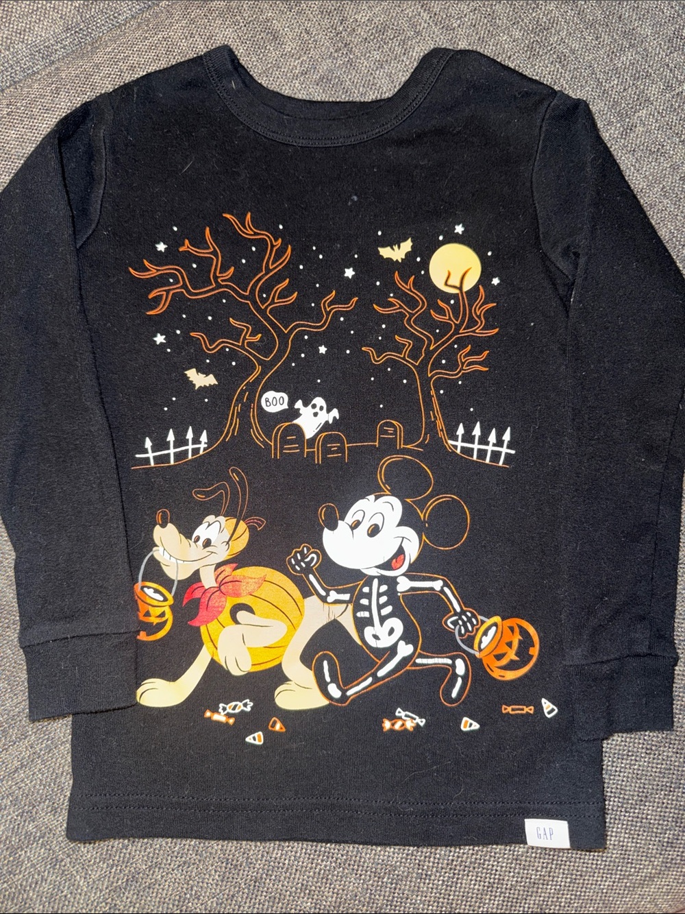 GAP Black Kids Halloween Tee with Orange and Yellow Graphics